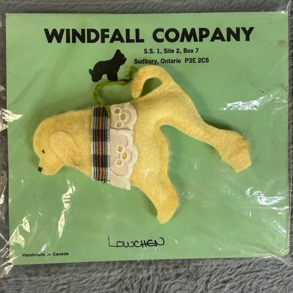 Windfall Company Lowchen‎ Dog Ornament Handmade Canada Yellow Felt Lace Vintage